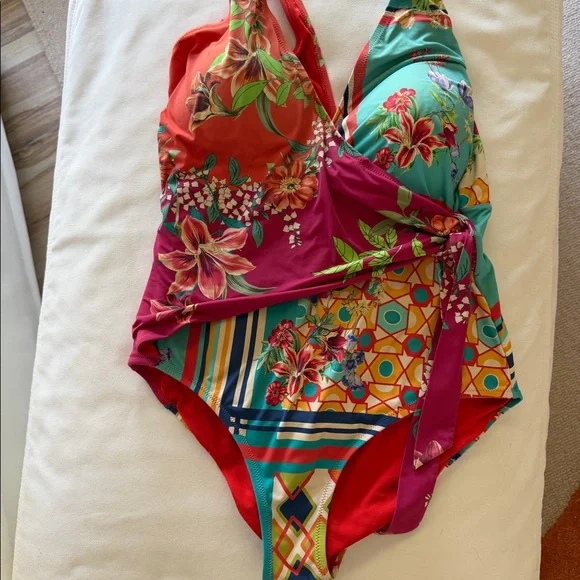 Johnny Was Mixi One Piece Wrap Swimsuit Multi Size 2X - Picture 2 of 4